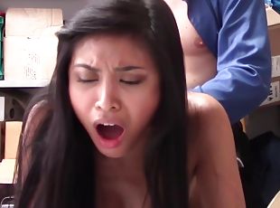 Ember Snow - Tiny Asian Shoplifter Needs To Give Head To Horny Guard