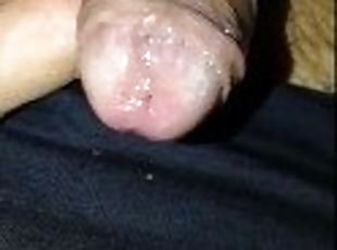 Close up uncircumcised micro penis precum play, real sloppy and sticky felt so good to play today
