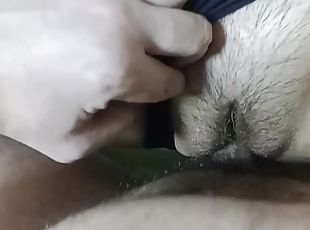 Creampie in my wife's hairy pussy, lots of cum in her narrow hairy pussy