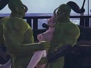 Two orcs love to fuck an elf girl in her pussy and ass
