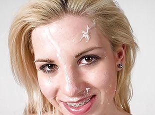 Braced teen rims and facialized by big cock