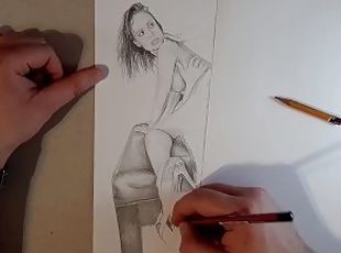 Speed Drawing - Hot MILF in high hells takes two dicks! Anal threesome and DP