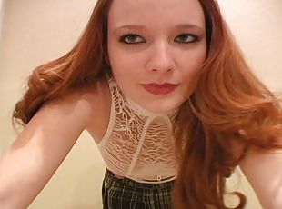 Tattooed redhead girl Halo Crush fondles her pussy and shoots herself