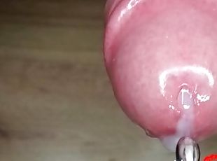 Close up amateur femdom ruined orgasm with urethral sounding. Frenulum stimulation