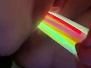 FTM trans man sees how many glow sticks he can fit in his pussy