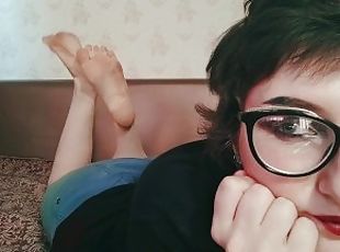 Your slutty girlfriend teases you with her dirty feet while you're on the phone