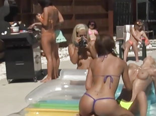 Amateur lesbian sex near the pool