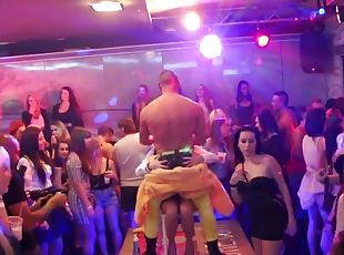 European babes go to a crazy gangbang fest in the club