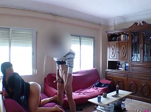 Hidden cam doggy style fuck of a Spain girl taking it in the living room
