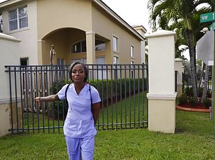 enfermera, negra-ebony, uniforme, realidad, polla