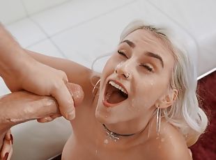 Cum on pretty face of Indica Monroe after passionate fucking