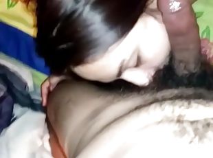 Amateur video of a dude fucking his shaved pussy girl at home