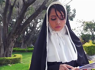 Naughty nun Yudi Pineda plays with a dildo and gets fucked by a priest