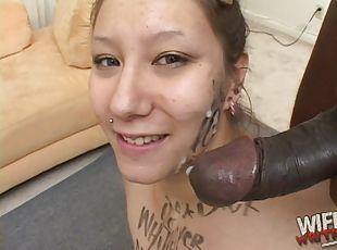 ejaculation-sur-le-corps, interracial, hardcore, black, couple, sur-le-visage, horny, brunette