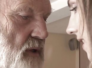 Old Young -Fucked by Teen she licks thick old man penis