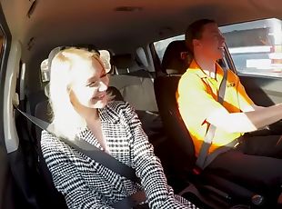 Teen in stockings enjoys public sex outdoors in the car by a tutor
