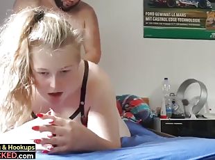 Chubby teen with big boobs having fun with new roommate
