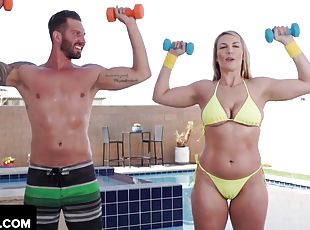 Hot Fitness Babe Workout In Tight Bikini And Seduced Her Big Muscled Trainer - Hardcore Workout with Busty Mom