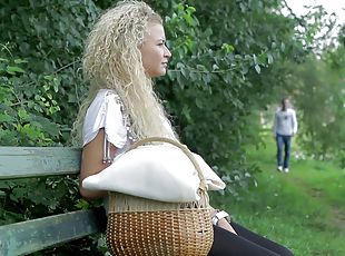 Curly-haired blond goes to a park for picnic and gets fucked
