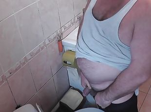 In the toilet her stepdaughter masturbates her stepdads cock Lots of cum