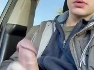 risky  jerking off huge & thick dick in public car lot outside the grocery