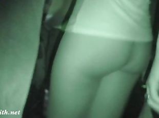 Jeny Smith goes in a club with simless transparent leggings. Teasing a stranger in public place