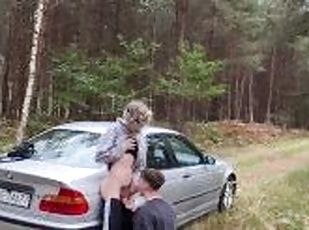 Twink gives a blowjob step bro 24cm big cock outdoor by car