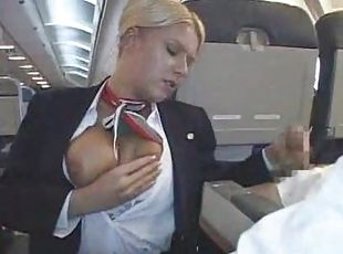 muie, laba, blonda, uniforma, stewardesa
