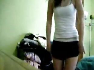 After a slow and sexy striptease this tight amateur teen gets horny.