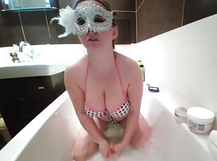 Perfect looking mature chick with big tits teasing in the bath room