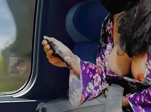Hot Asian sexy girl downblouse in train