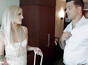 Slender blonde accepts being gagged before ruthless sex in a hotel room