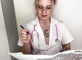 cul, infirmière, giclée, anal, médecin, butin, fantaisie, bout-a-bout, brunette, tatouage