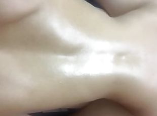 Creamy, young, fit Asian on top making out  (taken by phone from above)