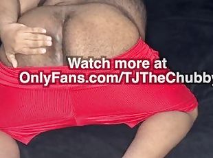 Fat black chub plays with ass and shows hole