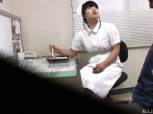 Asian nurse takes care of her patient's cock like a professional