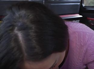 Pregnant slut deepthroats and rides taxi driver outdoor