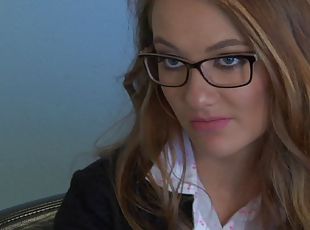 Office affair with a cock craving chick in black stockings