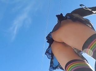Teaser - Upskirt longboard view of my bare pussy