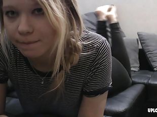 Very hot and cute amateur teen teasing on the couch