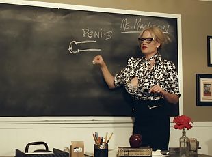 gros-nichons, lunettes, masturbation, enseignant, milf, pornstar, naturel, solo, minijupe