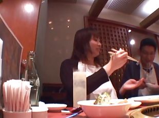Huge natural Japanese breasts come out at a restaurant