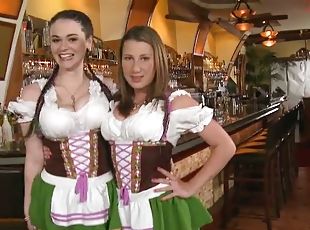 Hot chicks in traditional German dresses get fucked in a bar