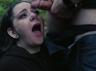 Deepthroat and Facial Outdoors - Brunette Lily Thot Face Fucked In The Forest - rough sex