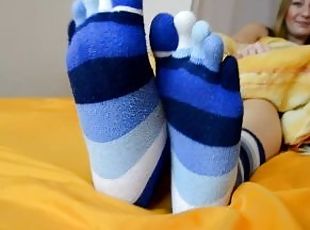 Toe socks wake up tease (sexy soles, foot tease, POV foot worship, sexy feet, foot goddess, socks)