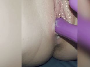 Young British Milf pussy cums dripping all over her rampant rabbit vibrating dildo as she fucks it then takes 3 fingers