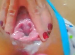 Horny girl masturbates and fucked her shaved pussy