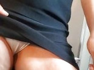 Amateur Latina milf gives you a quick upskirt and hairy pussy tease