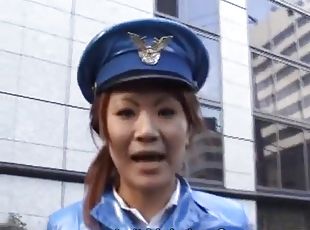 exército, asiático, na-rua, público, japonesa, polícia-police, mini-saia, provocando