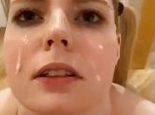 Slave slut gets face slapped, face spitting and crawls for face pissing